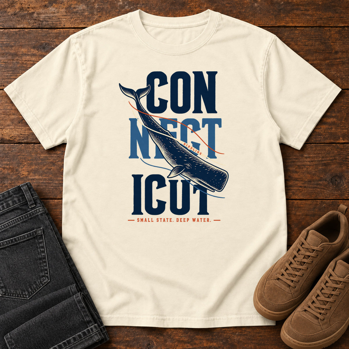 Connecticut Small State Deep Water Whale T-Shirt in Ivory