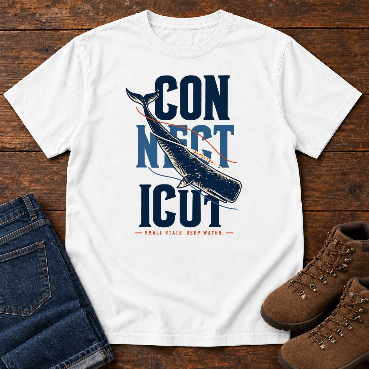 Connecticut Small State Deep Water Whale T-Shirt in White