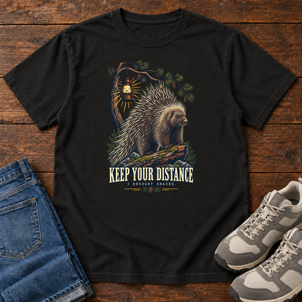 Keep Your Distance I Brought Snacks Porcupine T-Shirt, alternate view