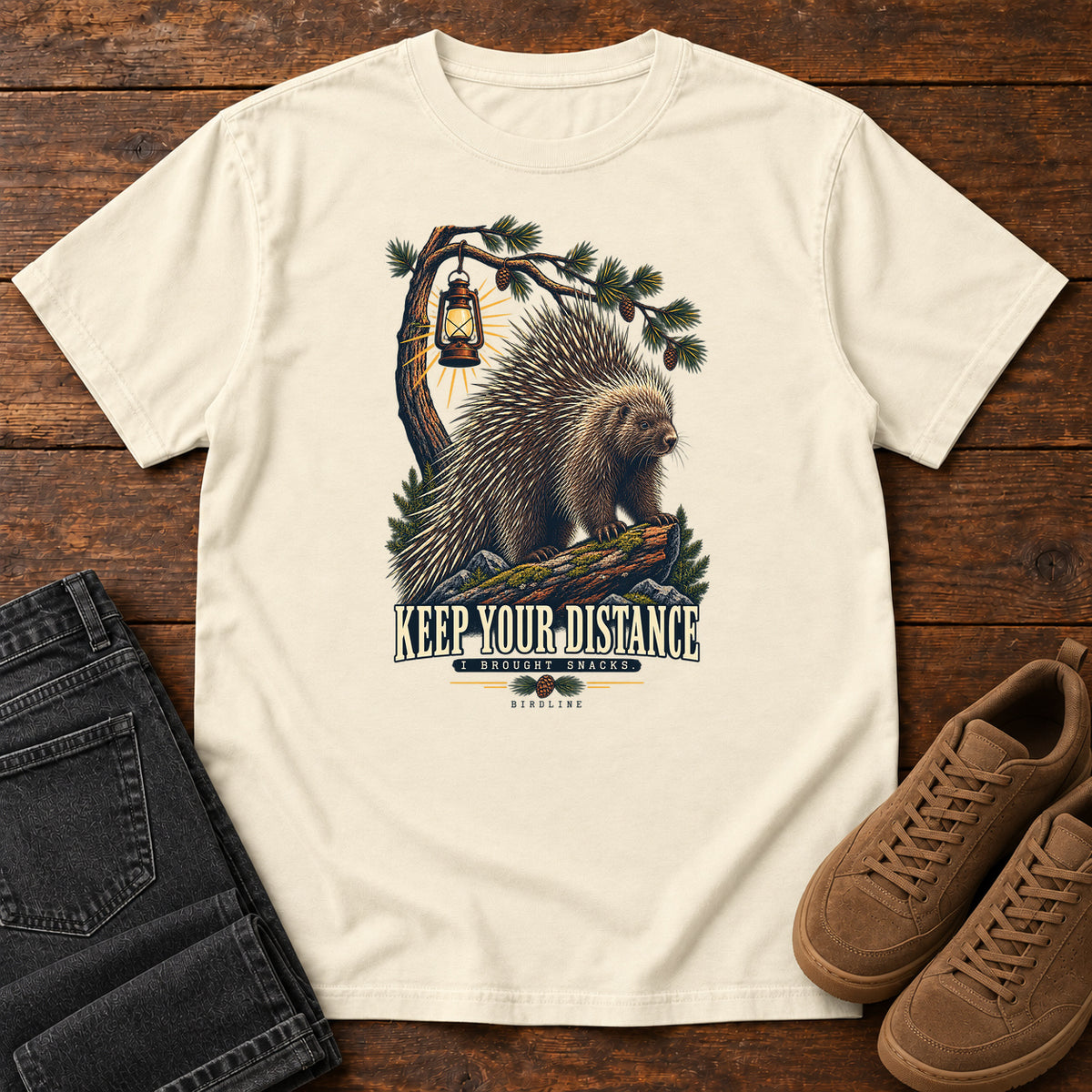 Keep Your Distance I Brought Snacks Porcupine T-Shirt in Ivory