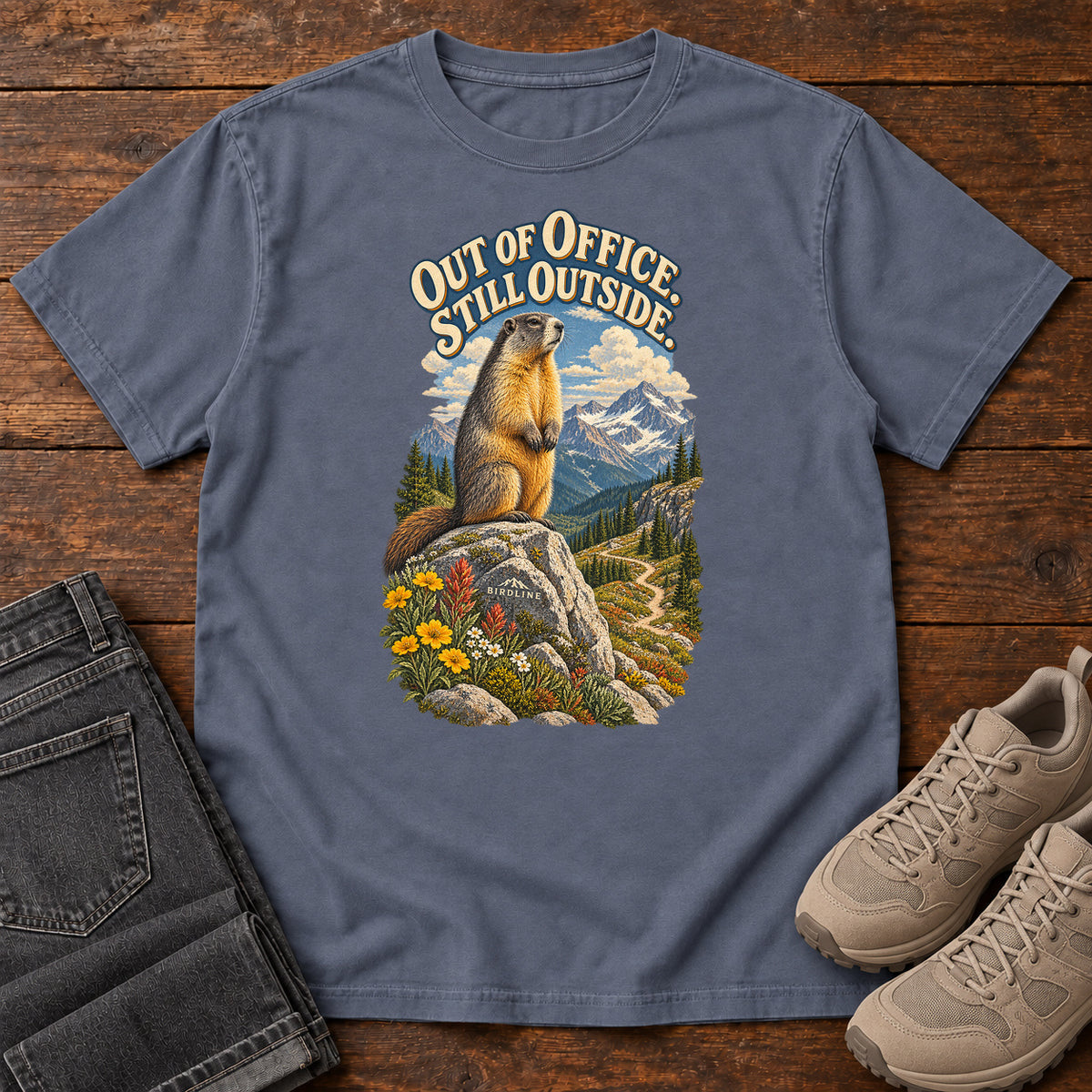 Out of Office Still Outside Marmot T-Shirt in Denim