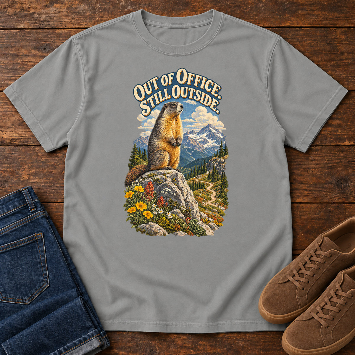 Out of Office Still Outside Marmot T-Shirt in Grey