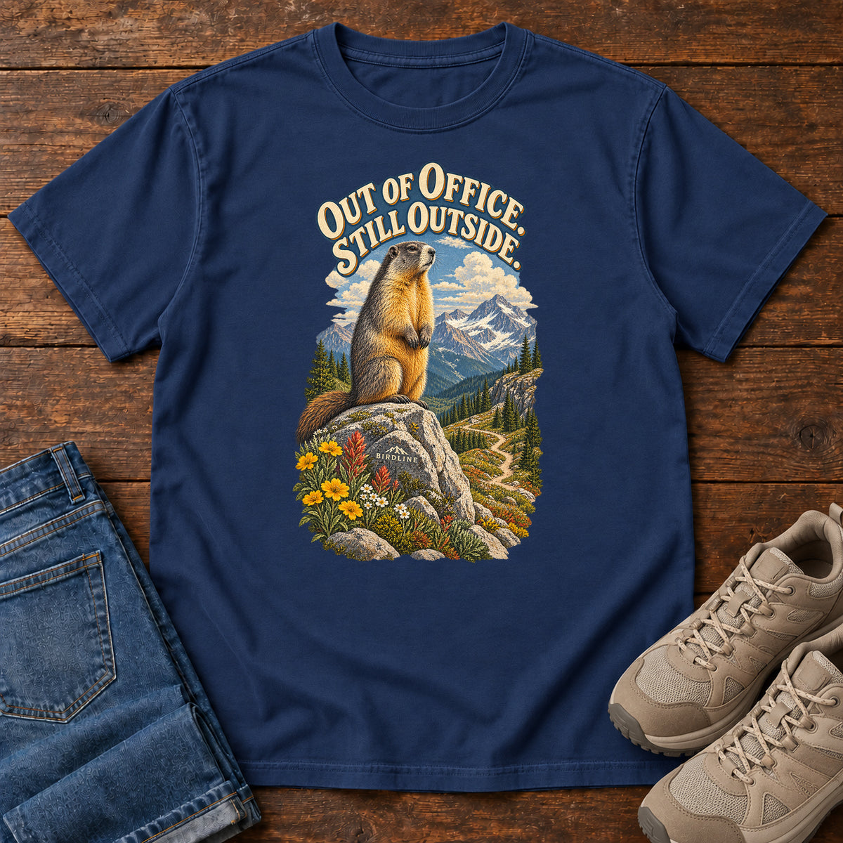 Out of Office Still Outside Marmot T-Shirt in True Navy