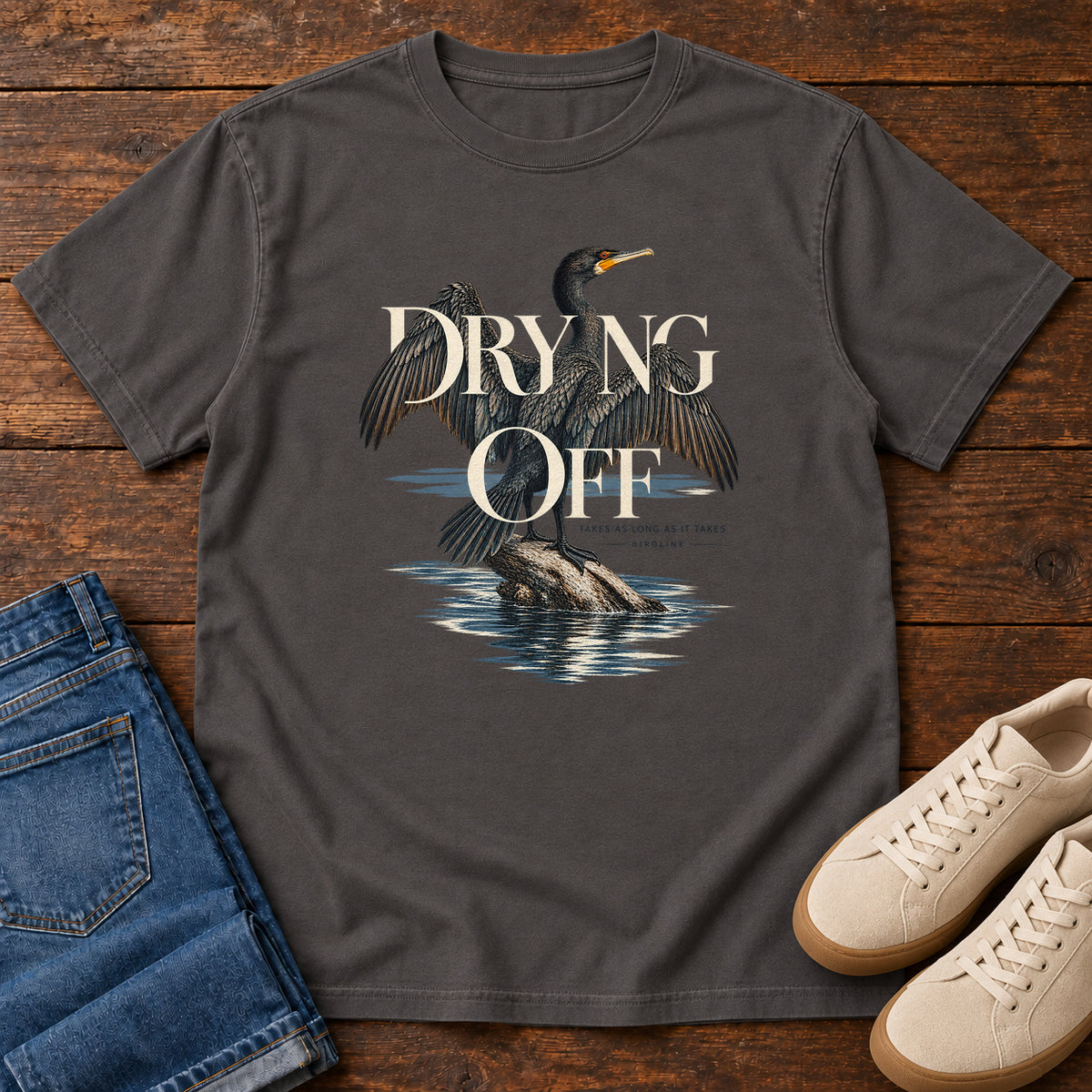 Drying Off Cormorant T-Shirt in Graphite