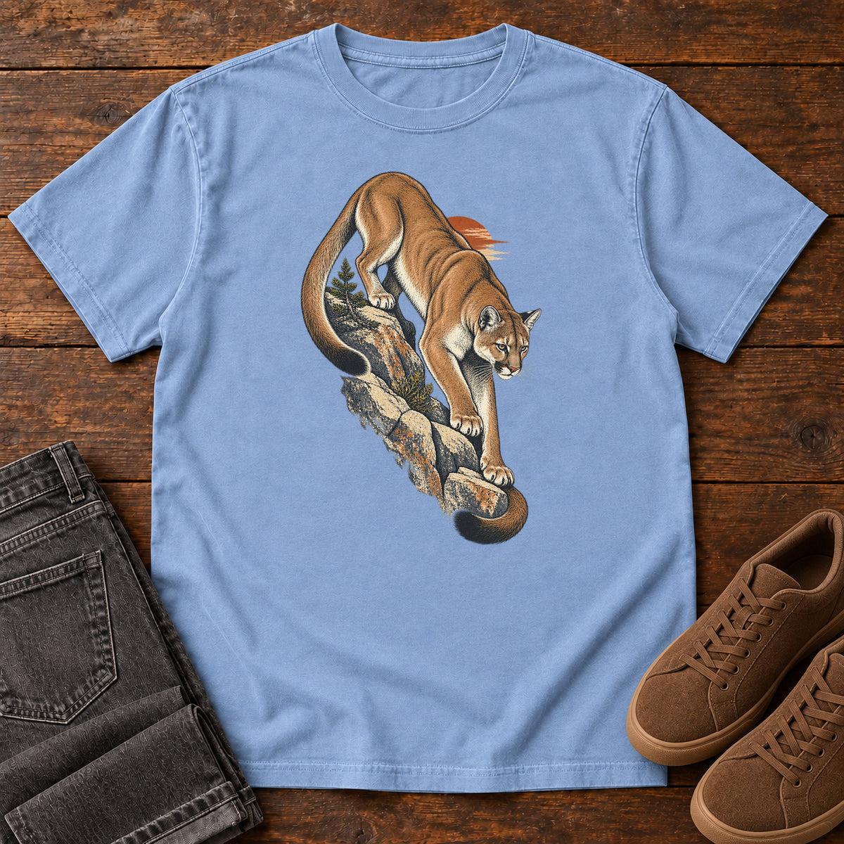 Mountain Lion T-Shirt in Washed Denim