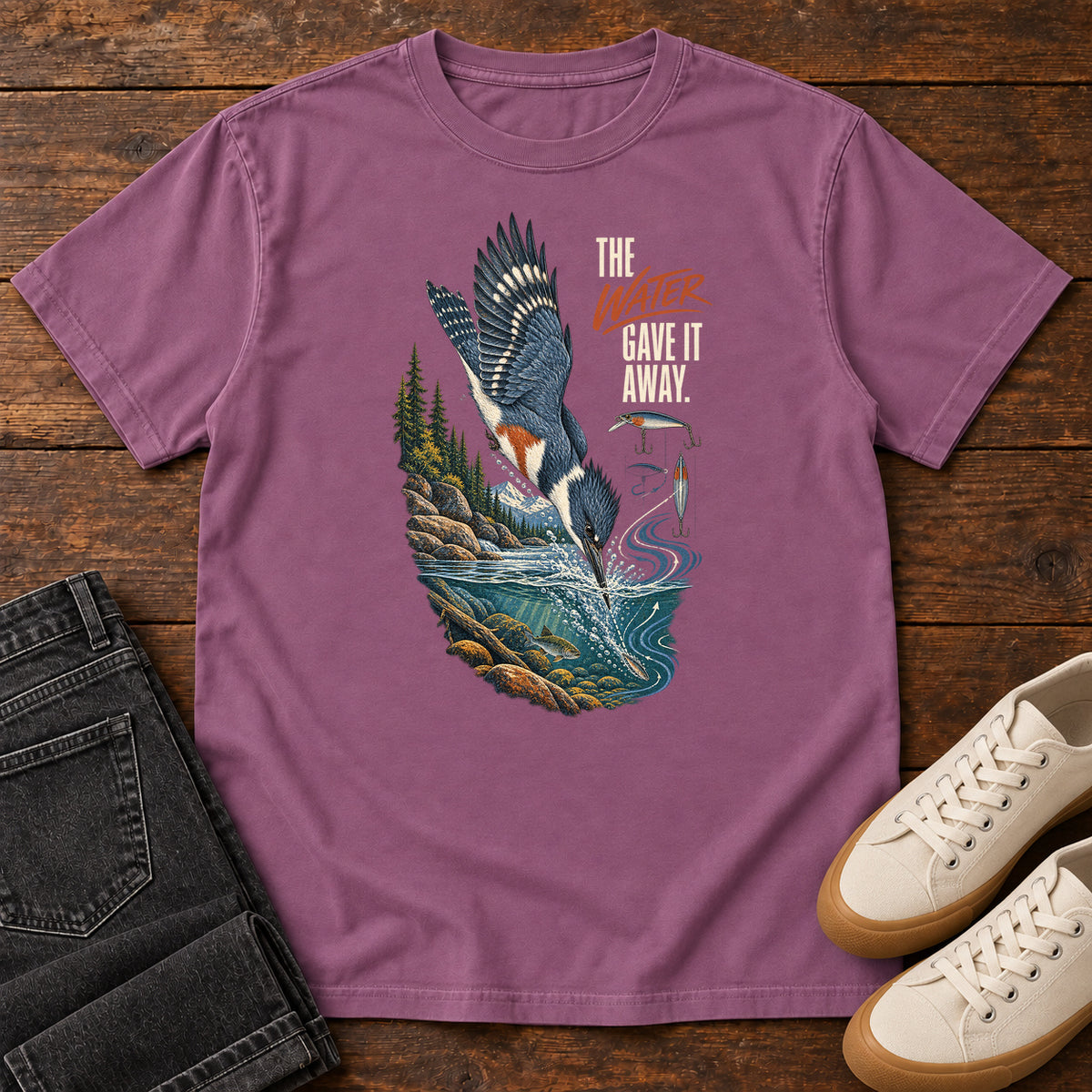 The Water Gave It Away Kingfisher T-Shirt in Berry