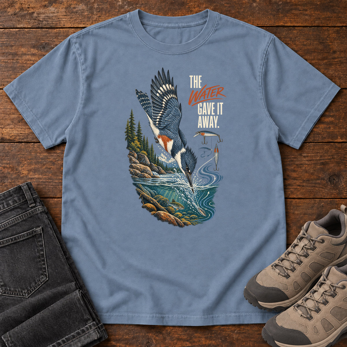 The Water Gave It Away Kingfisher T-Shirt in Blue Jean