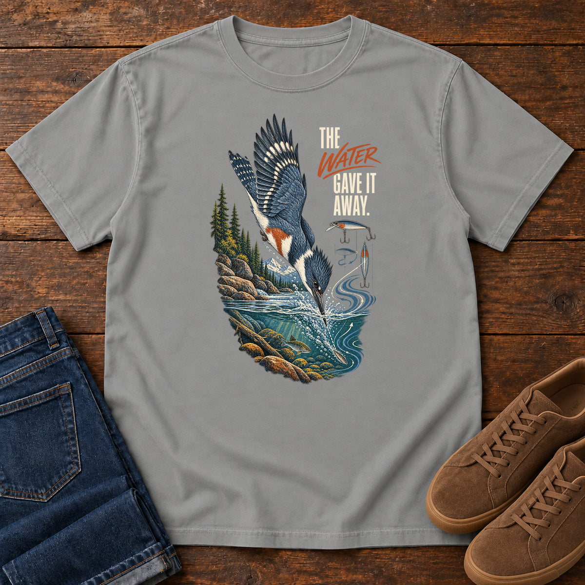 The Water Gave It Away Kingfisher T-Shirt in Grey