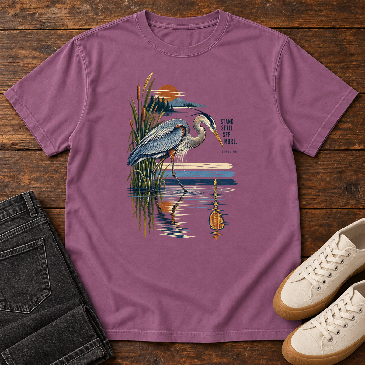 Heron Reflection T-Shirt in Berry