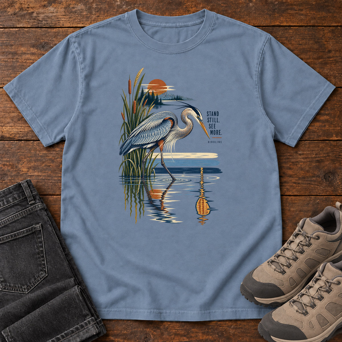 Heron Reflection T-Shirt in Blue Jean