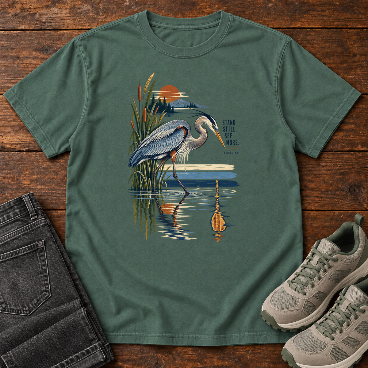 Heron Reflection T-Shirt in Blue Spruce