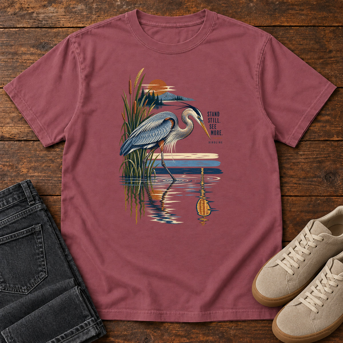 Heron Reflection T-Shirt in Brick