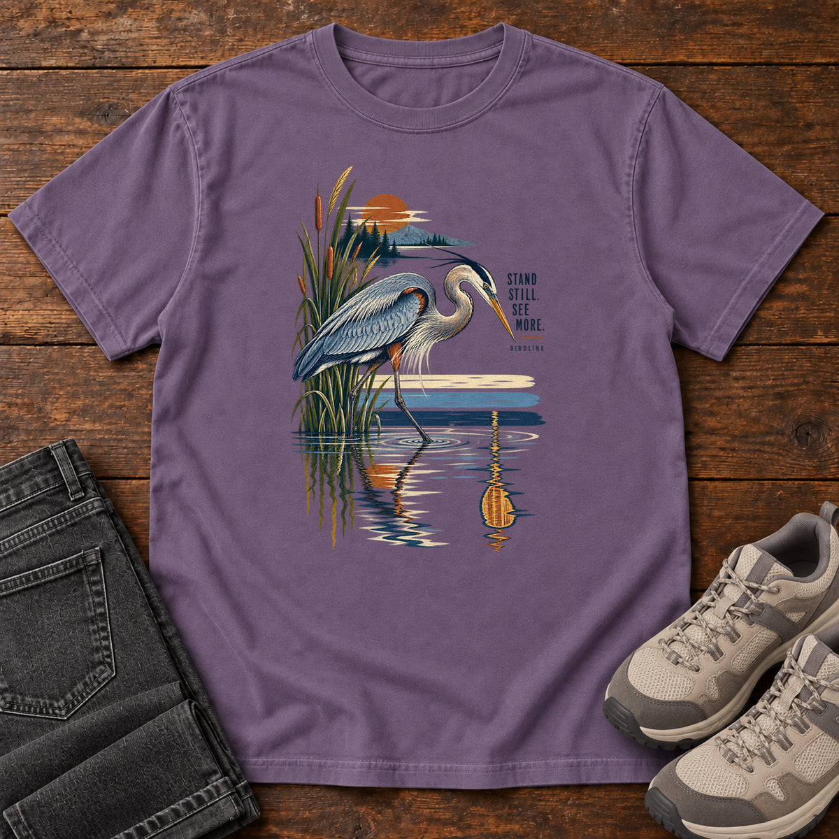 Heron Reflection T-Shirt in Grape