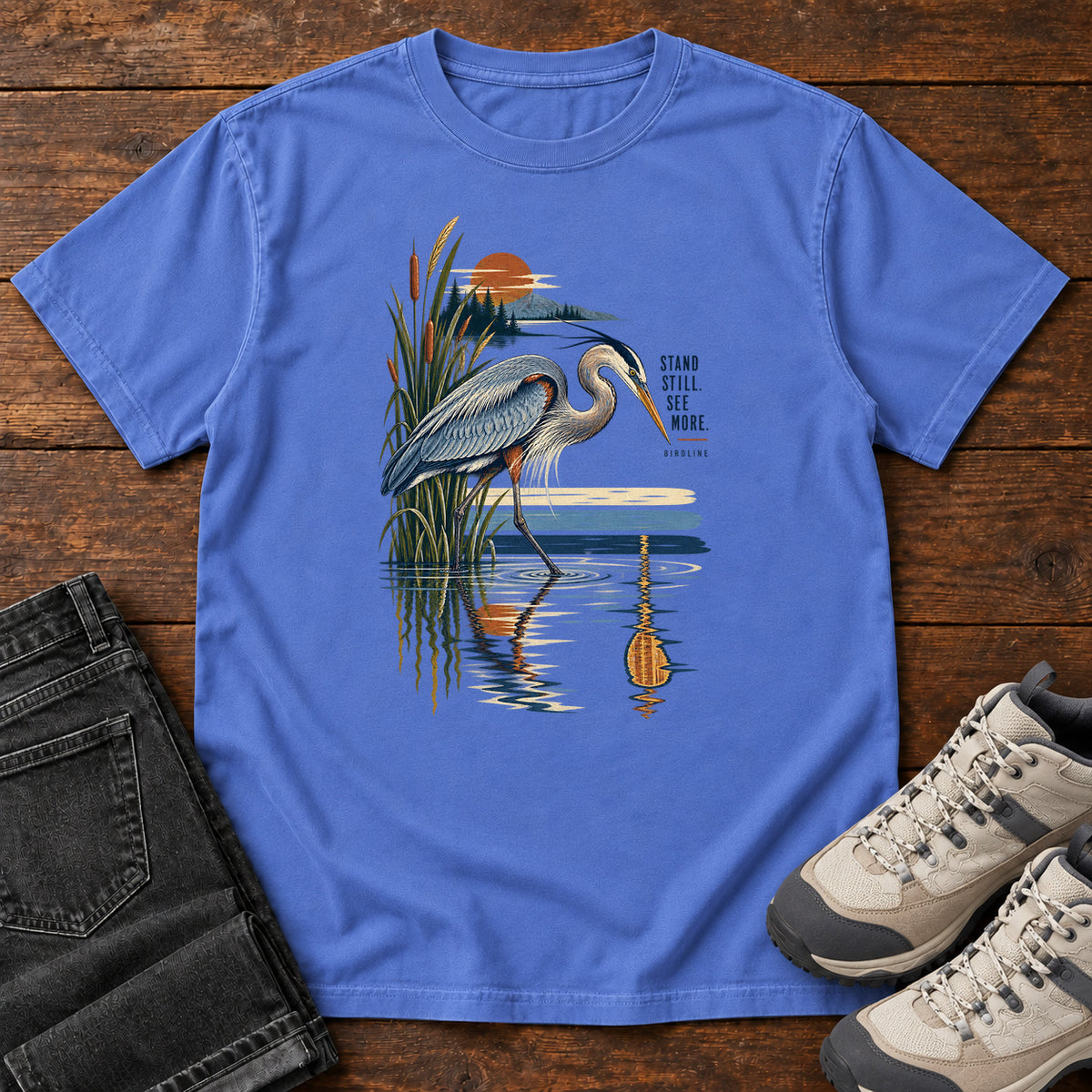 Heron Reflection T-Shirt in Mystic Blue
