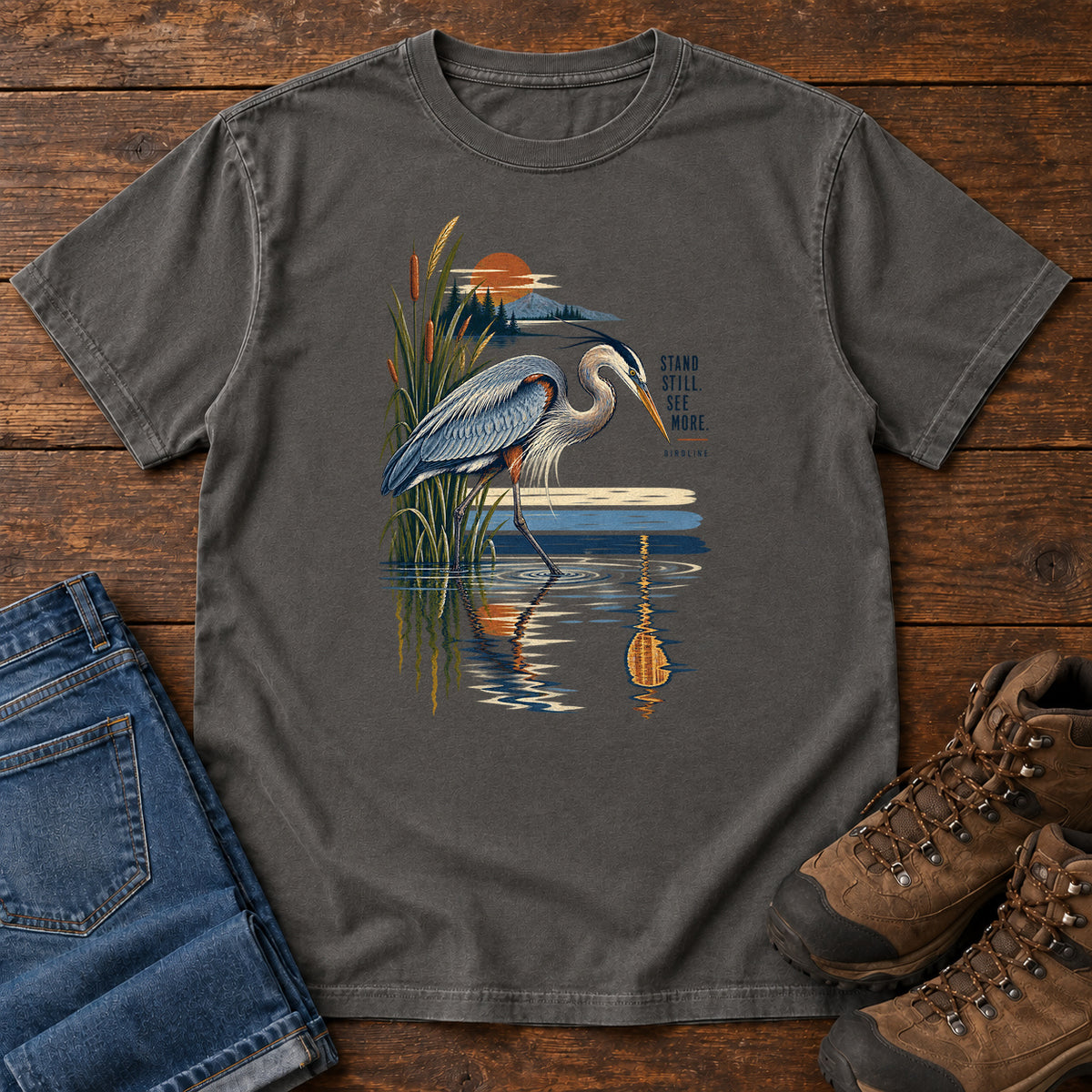 Heron Reflection T-Shirt in Pepper