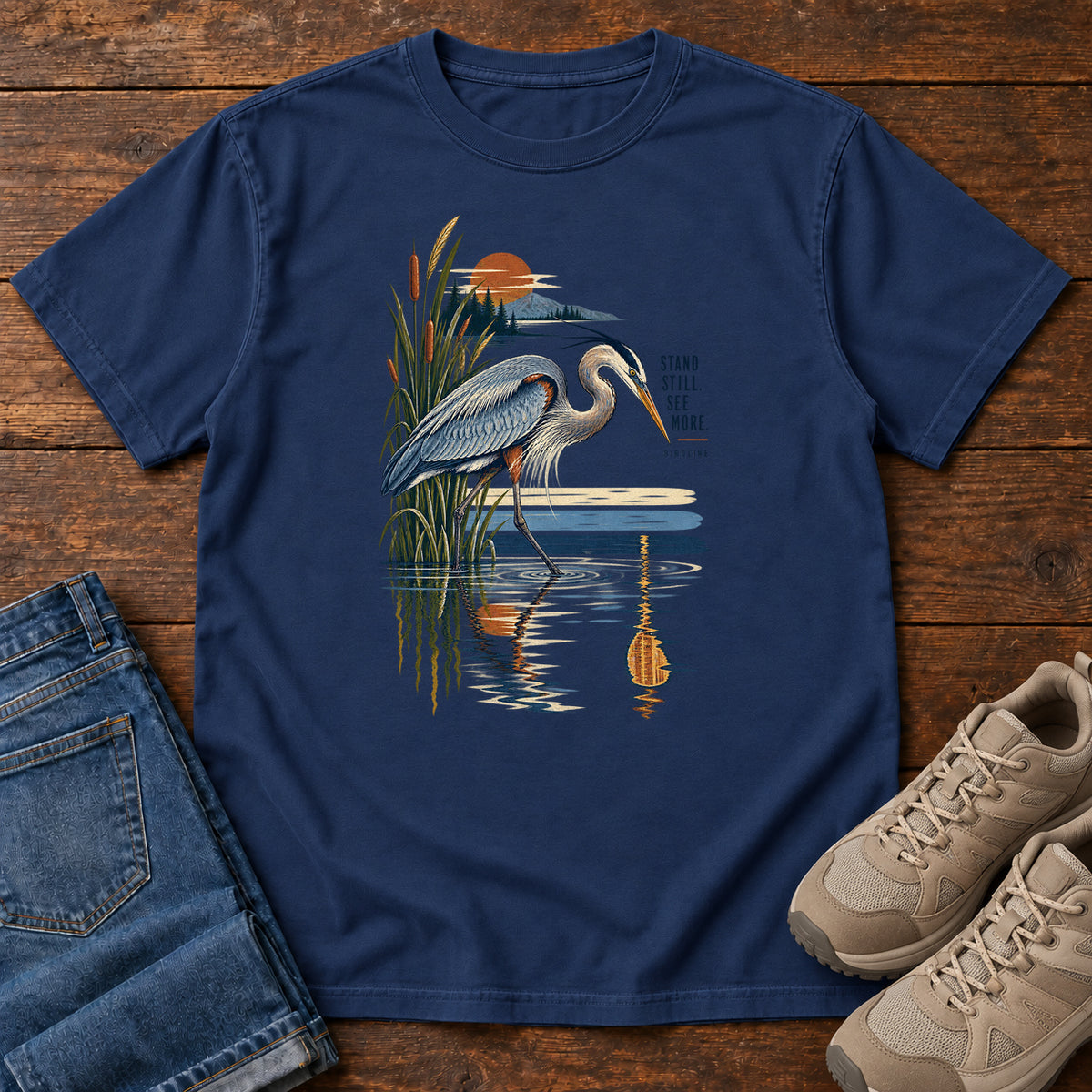 Heron Reflection T-Shirt in True Navy