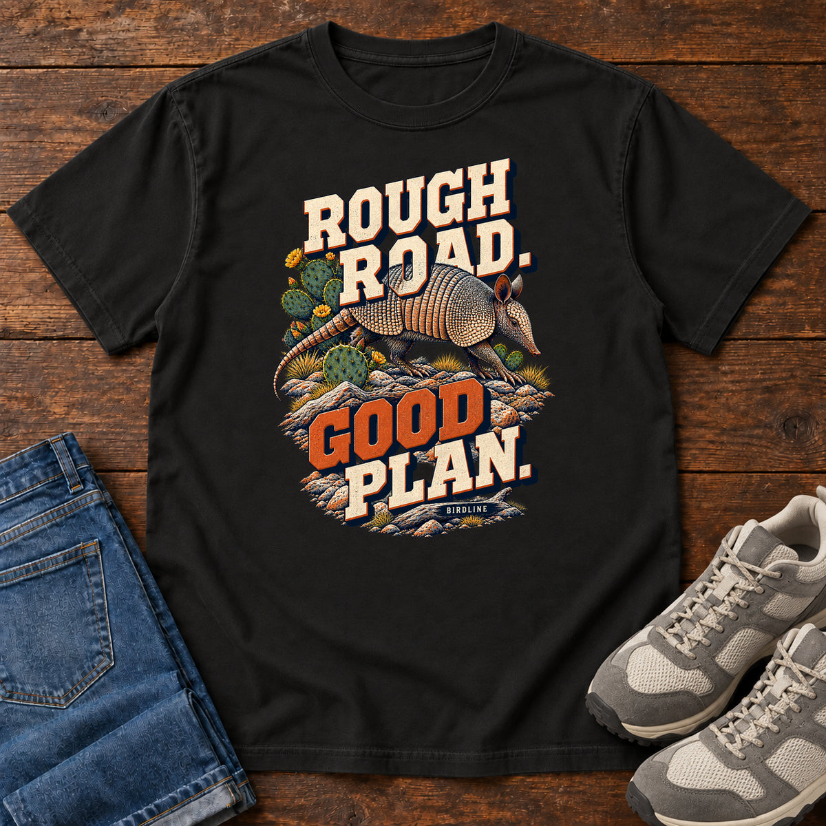 Rough Road Good Plan Armadillo T-Shirt in Black