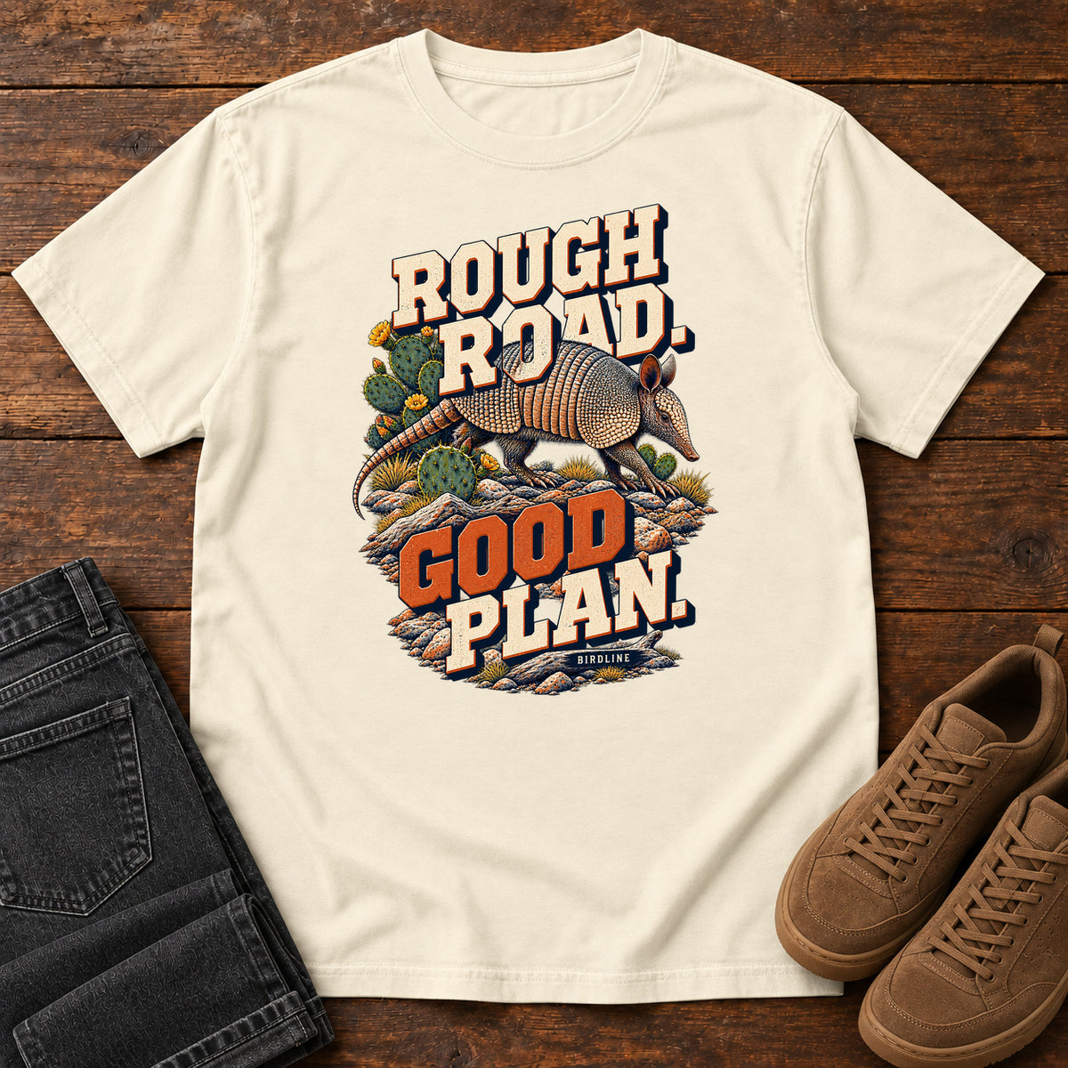 Rough Road Good Plan Armadillo T-Shirt in Ivory