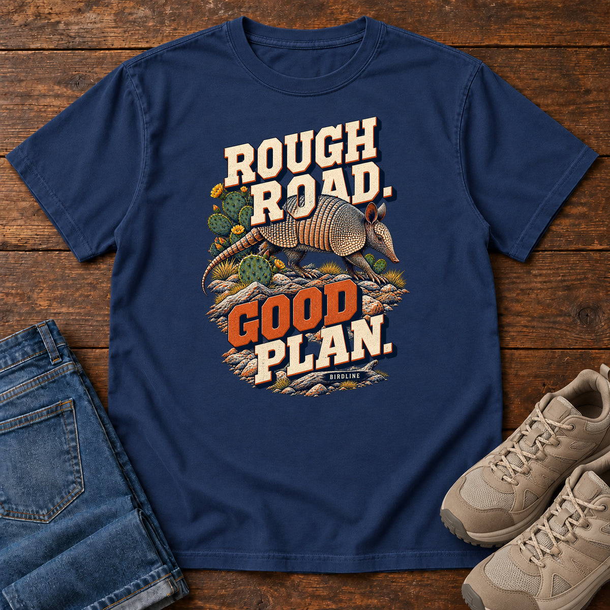 Rough Road Good Plan Armadillo T-Shirt in True Navy