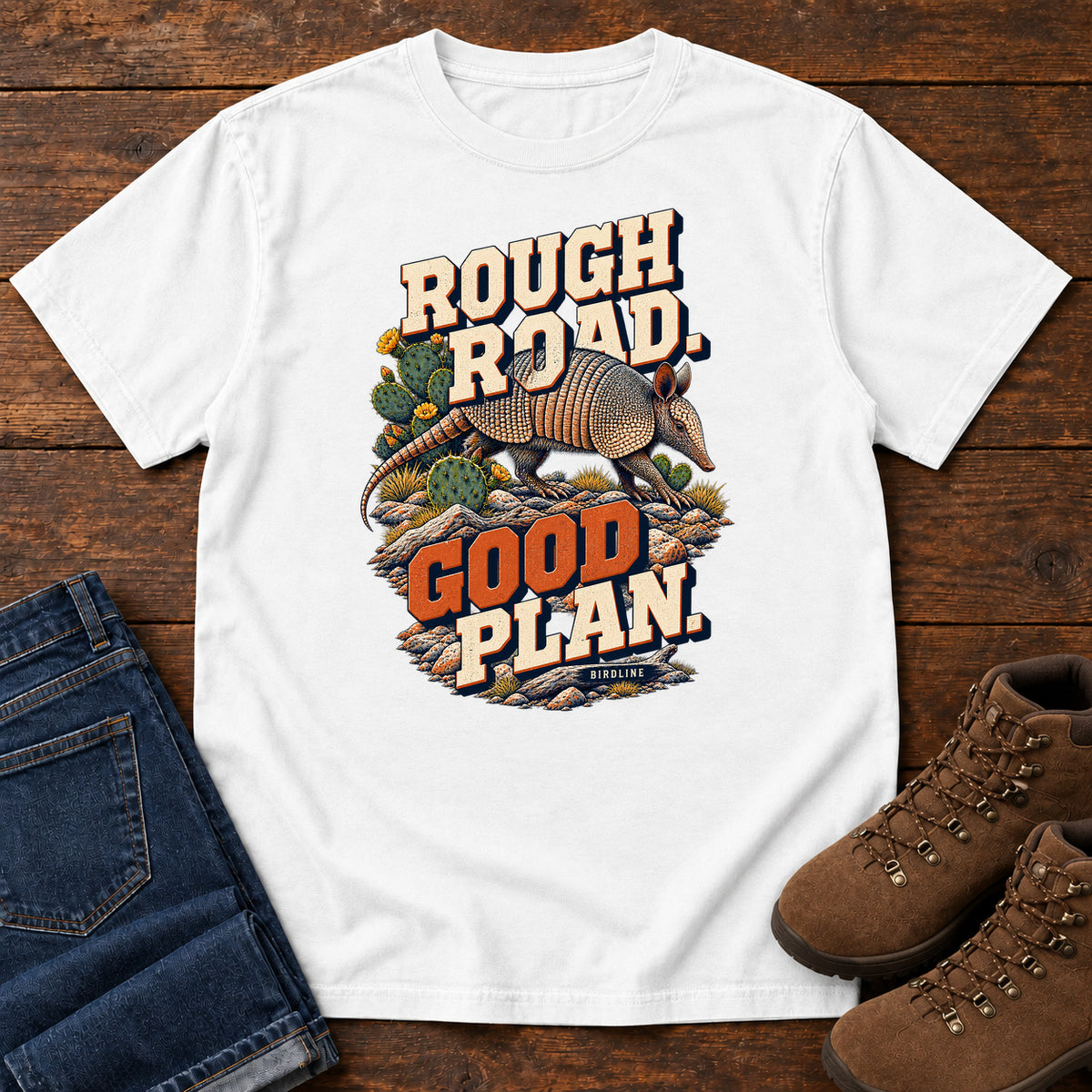 Rough Road Good Plan Armadillo T-Shirt in White