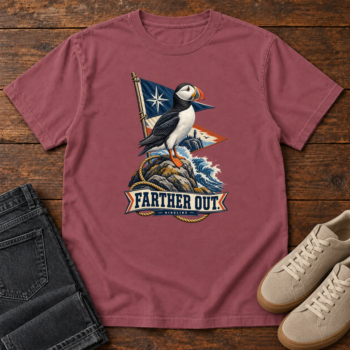 Farther Out Puffin T-Shirt in Brick
