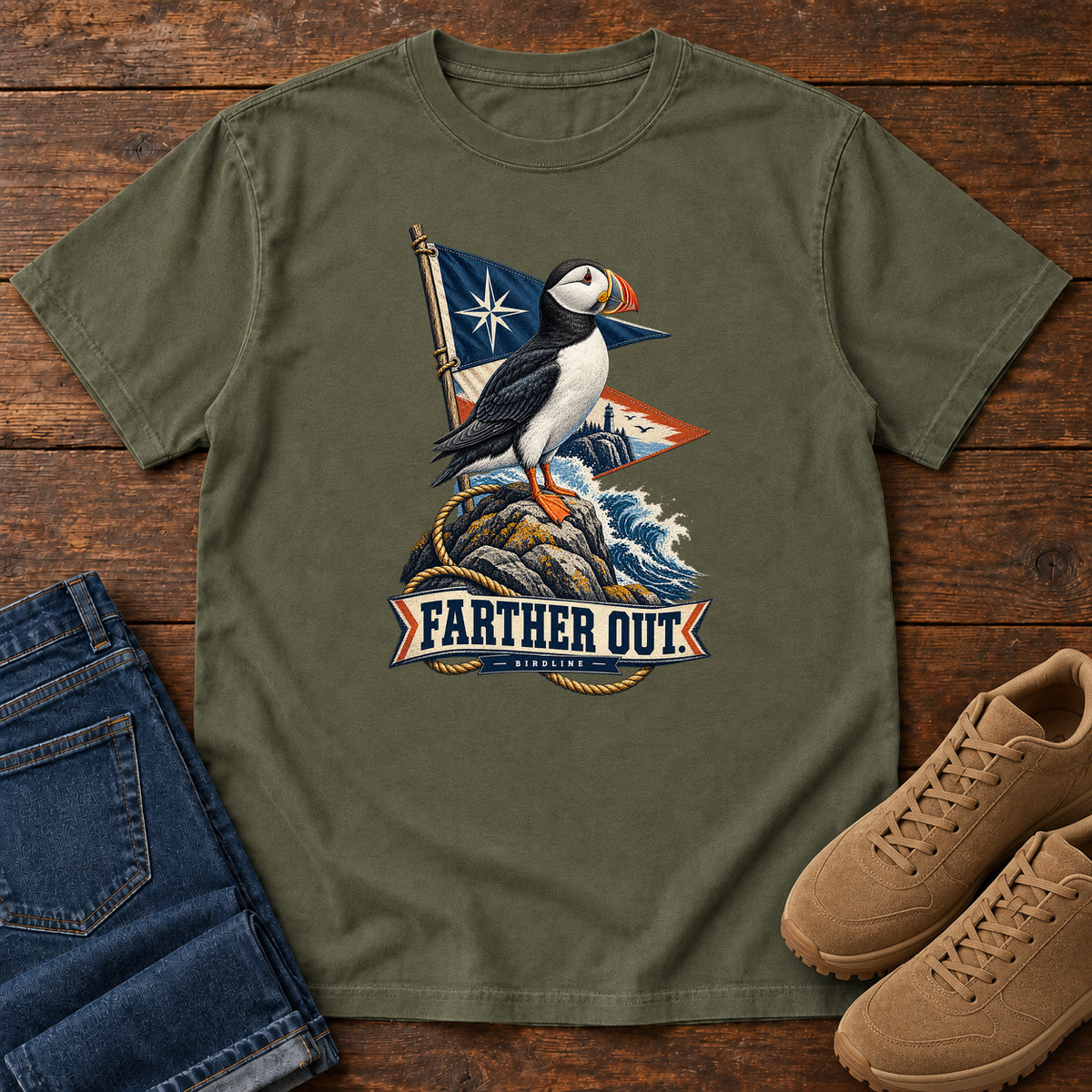 Farther Out Puffin T-Shirt in Sage