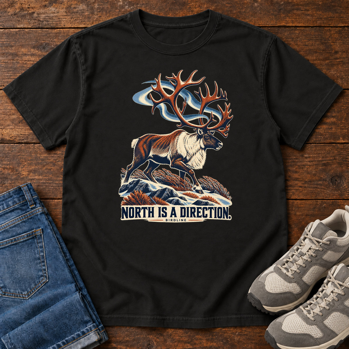 North Is a Direction Caribou T-Shirt in Black