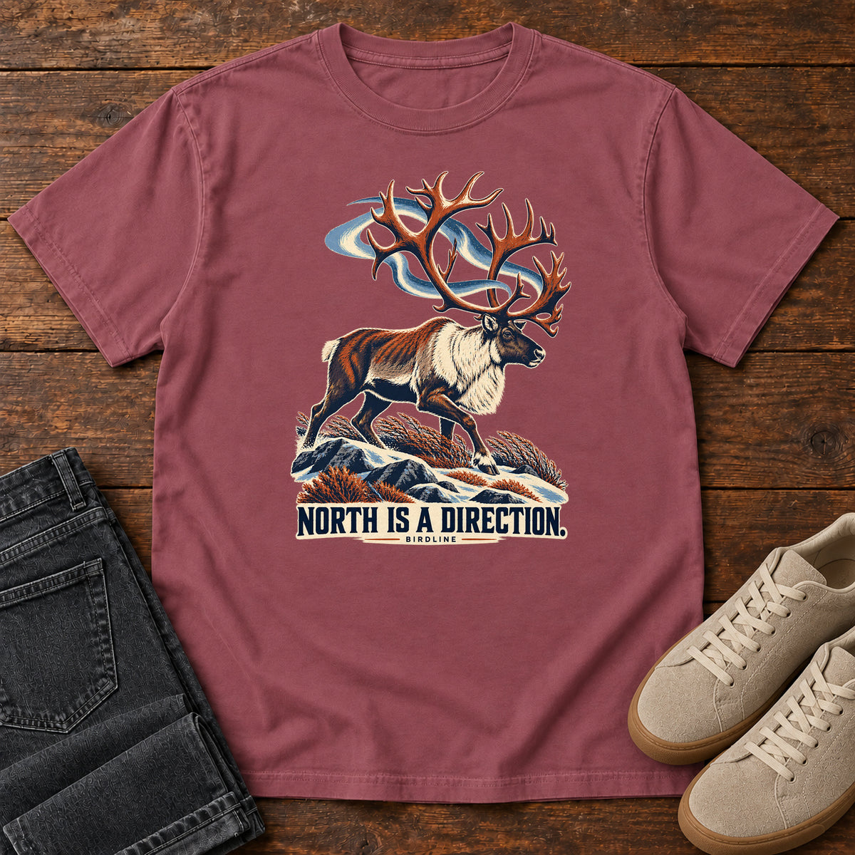 North Is a Direction Caribou T-Shirt in Brick