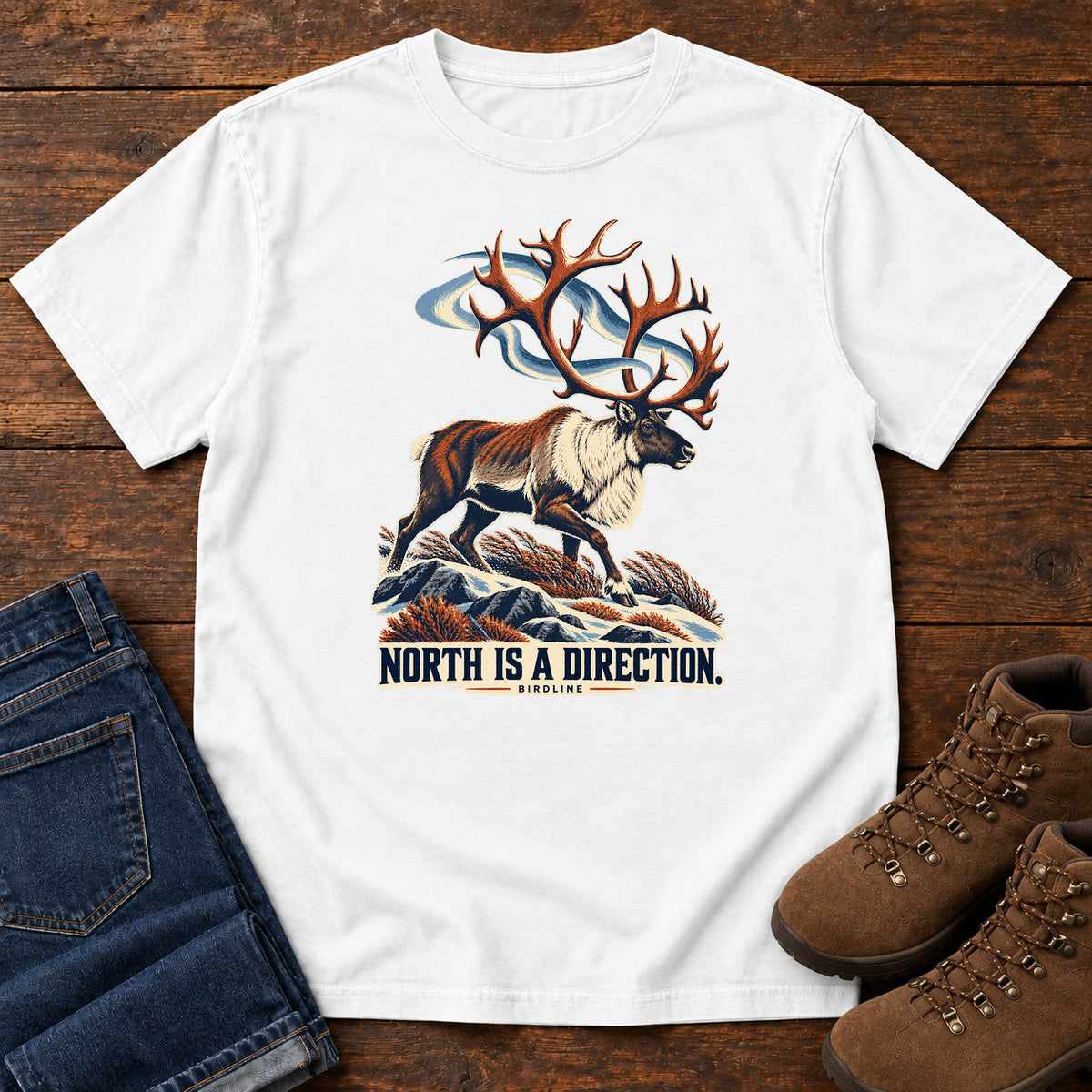 North Is a Direction Caribou T-Shirt in White