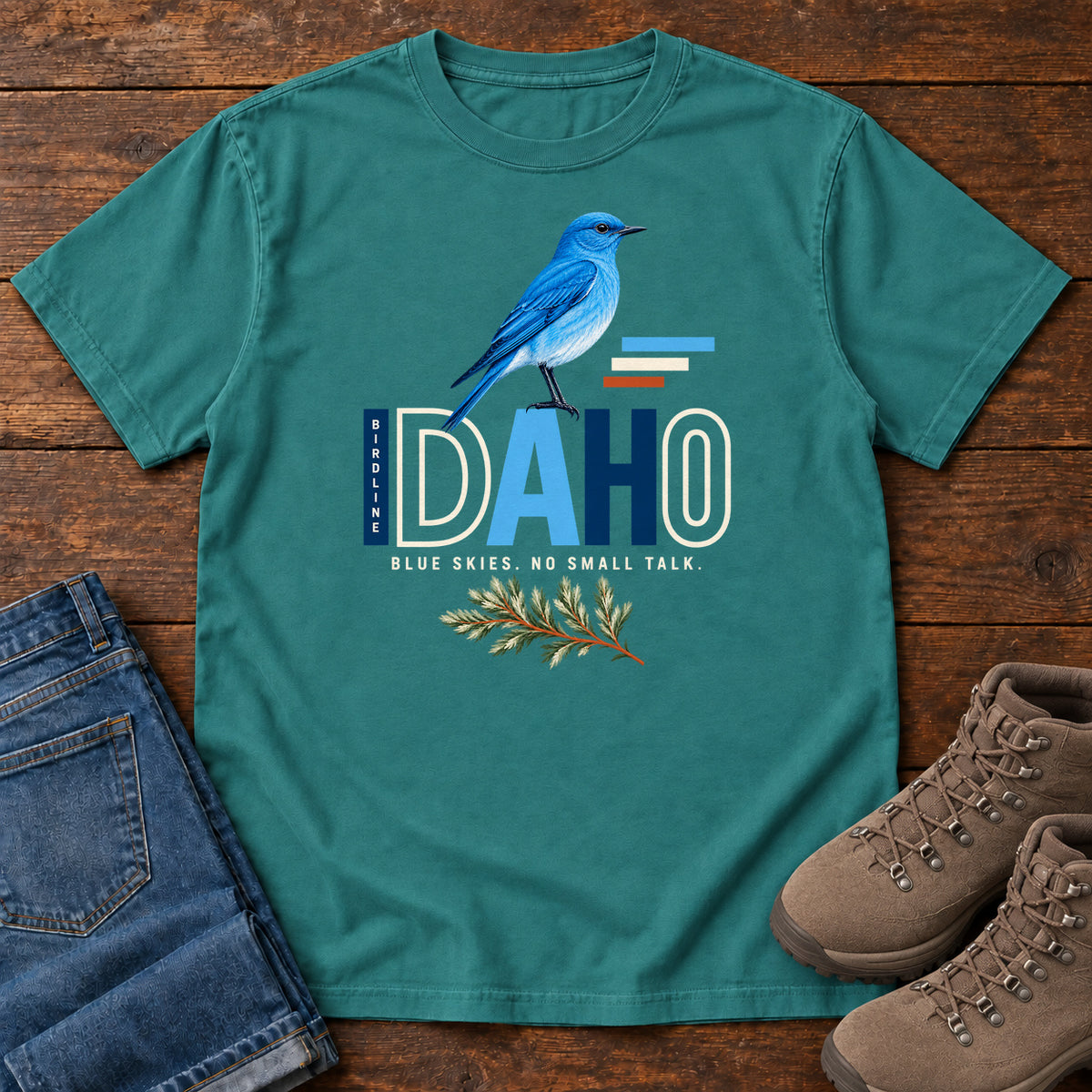 Idaho Blue Skies No Small Talk T-Shirt in Emerald