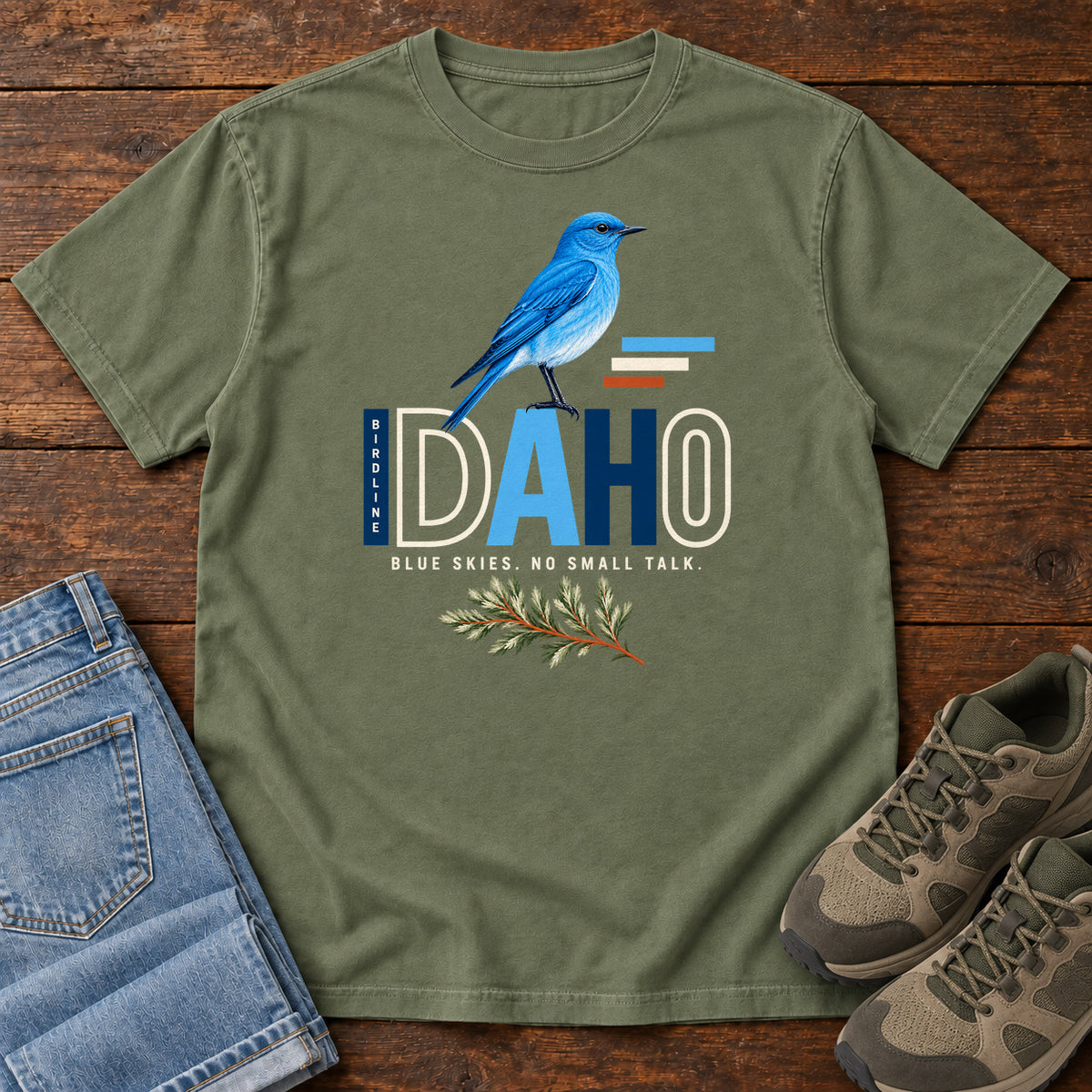 Idaho Blue Skies No Small Talk T-Shirt in Moss