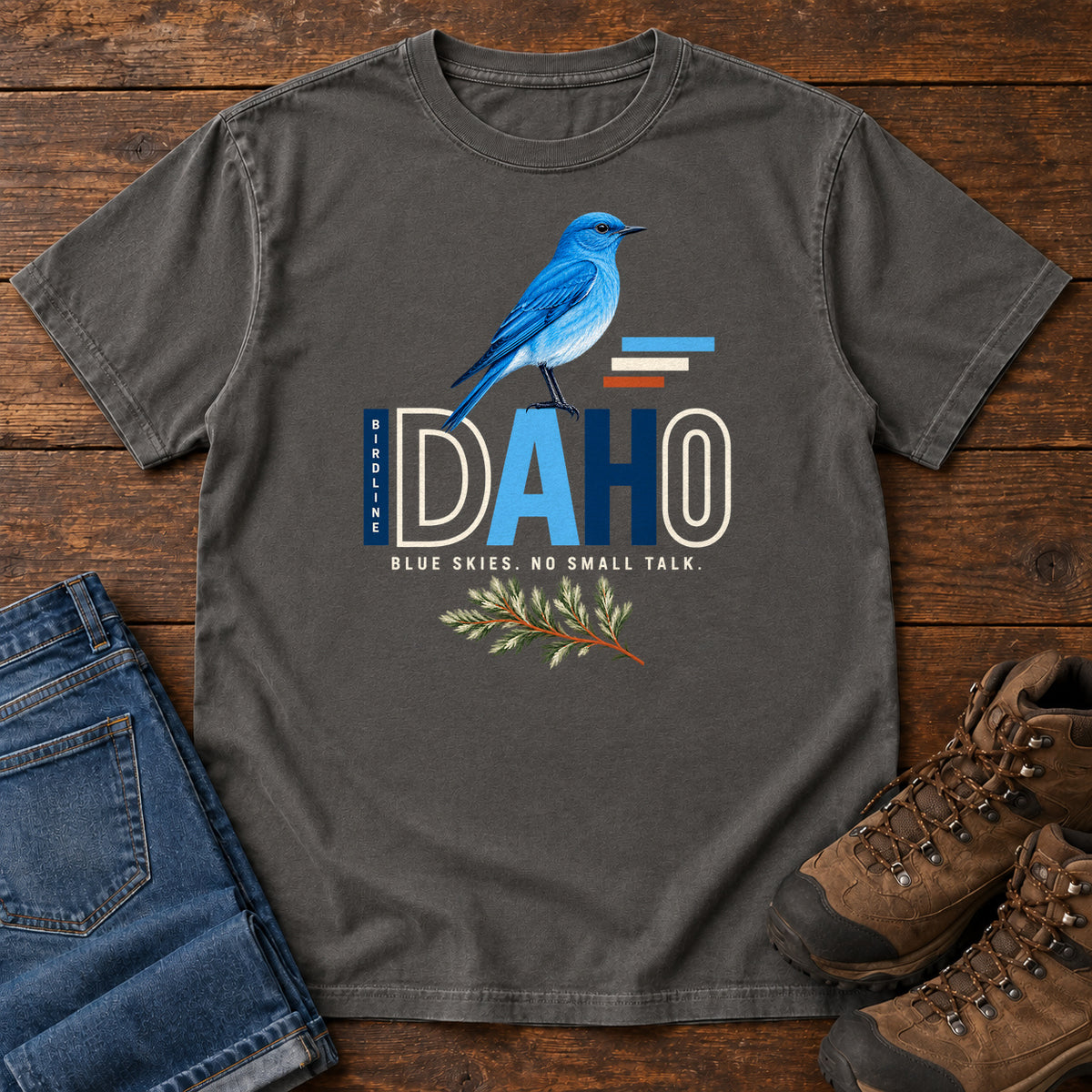 Idaho Blue Skies No Small Talk T-Shirt in Pepper