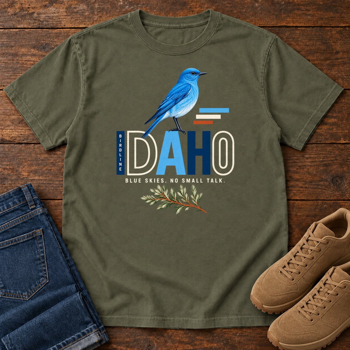 Idaho Blue Skies No Small Talk T-Shirt in Sage