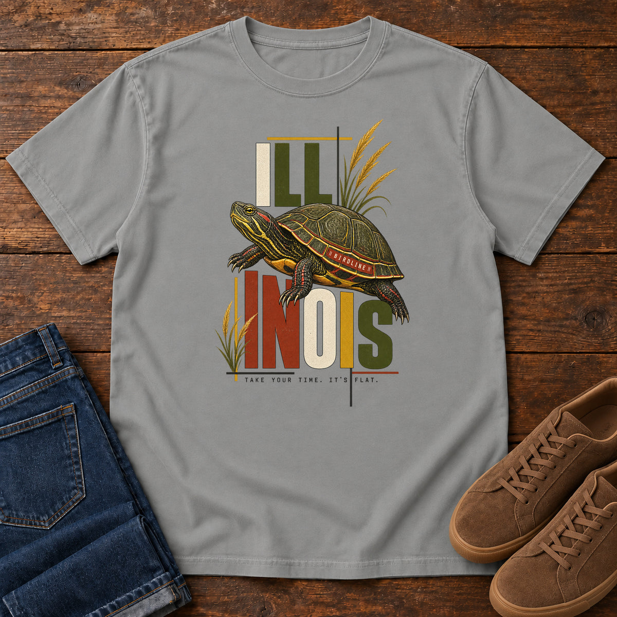Illinois Take Your Time Turtle T-Shirt in Grey