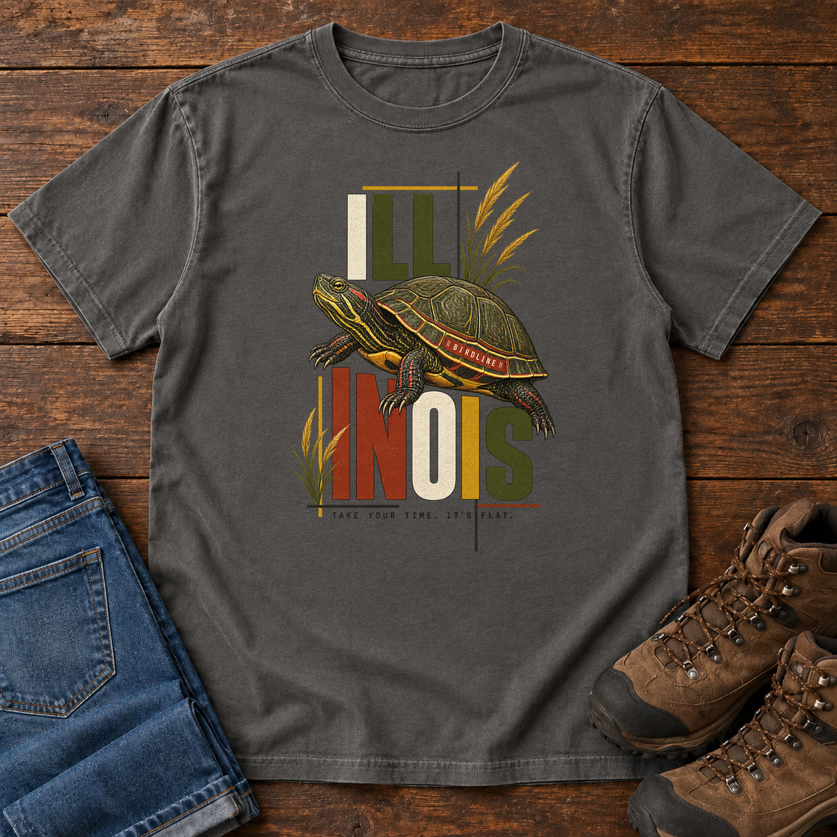 Illinois Take Your Time Turtle T-Shirt in Pepper