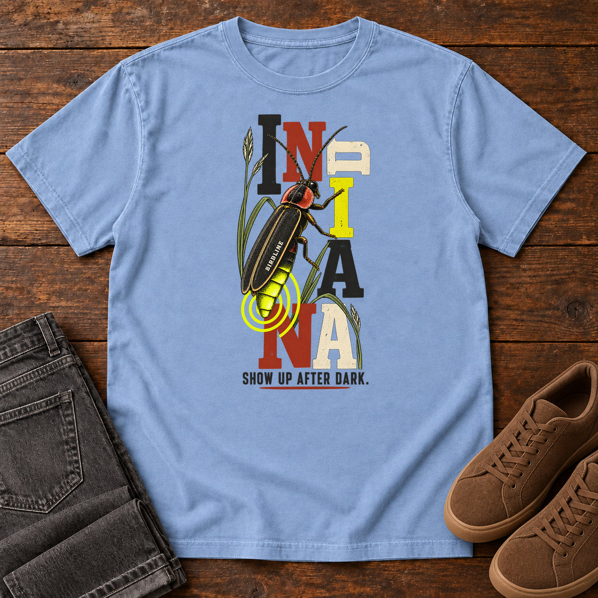 Indiana Show Up After Dark Firefly T-Shirt in Washed Denim