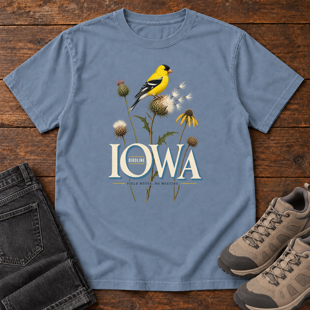 Iowa Field Notes No Meetings T-Shirt in Blue Jean