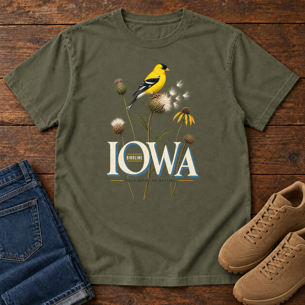Iowa Field Notes No Meetings T-Shirt in Sage