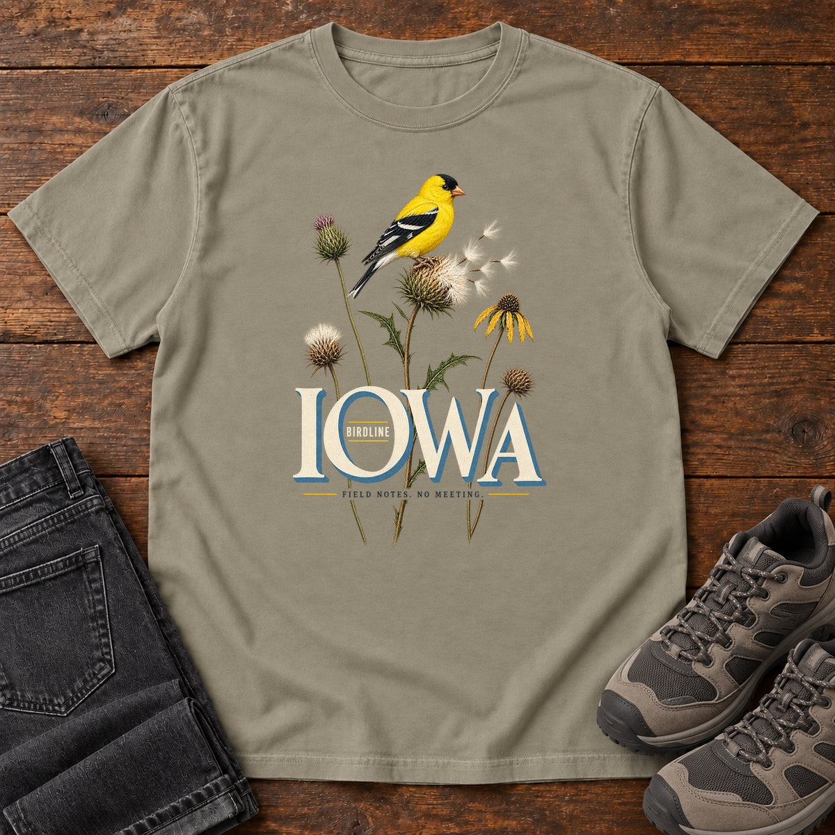 Iowa Field Notes No Meetings T-Shirt in Sandstone