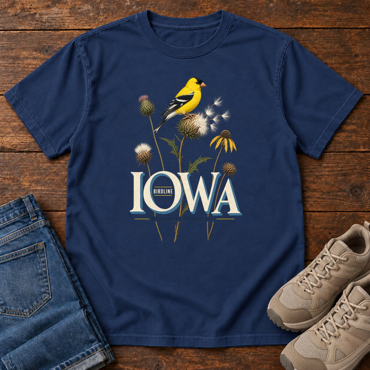 Iowa Field Notes No Meetings T-Shirt in True Navy