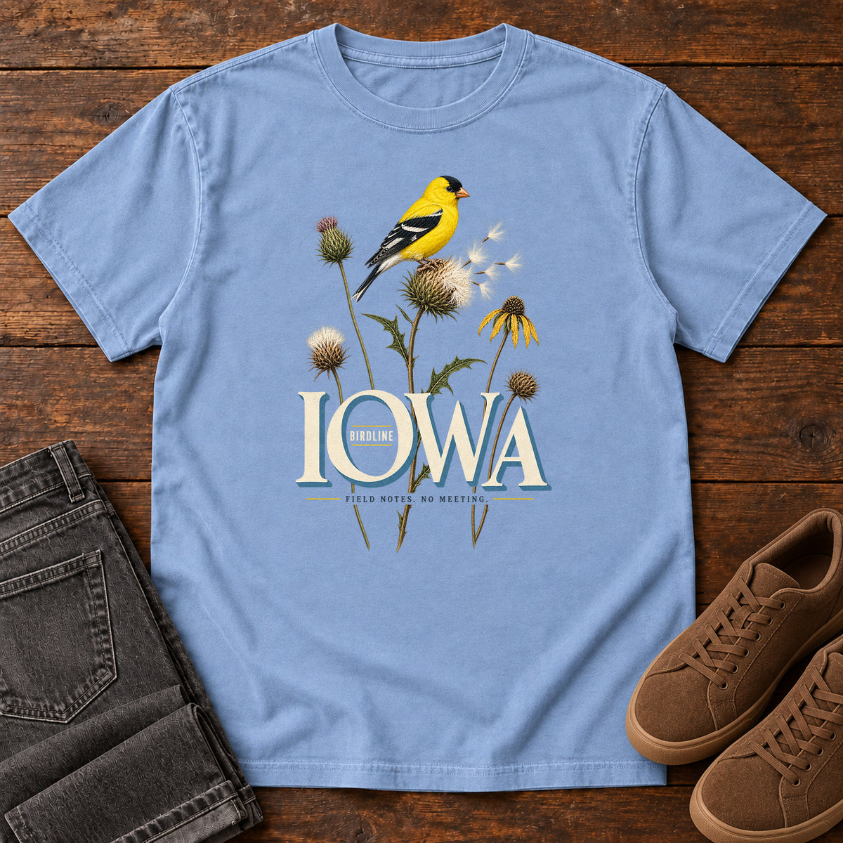 Iowa Field Notes No Meetings T-Shirt in Washed Denim