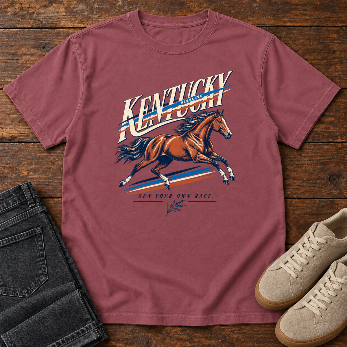 Kentucky Run Your Own Race Horse T-Shirt in Brick