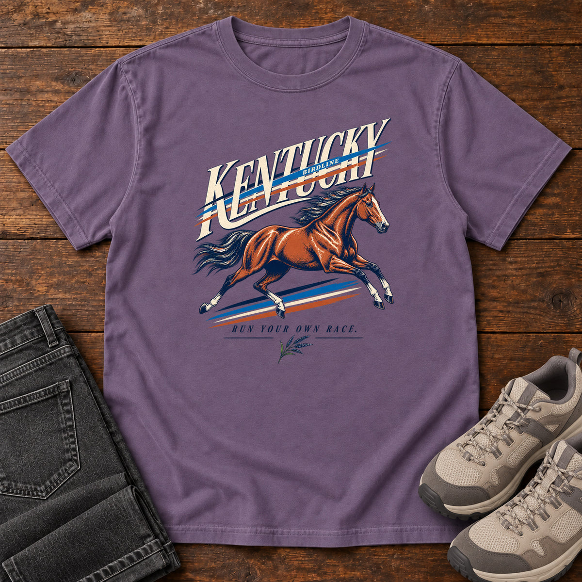 Kentucky Run Your Own Race Horse T-Shirt in Grape