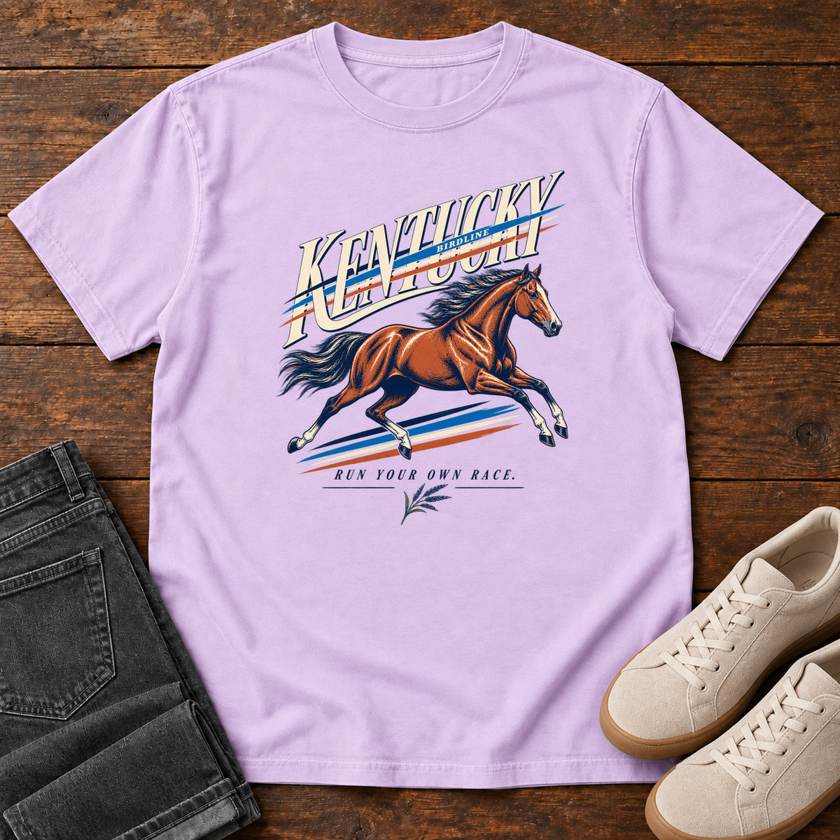 Kentucky Run Your Own Race Horse T-Shirt in Orchid