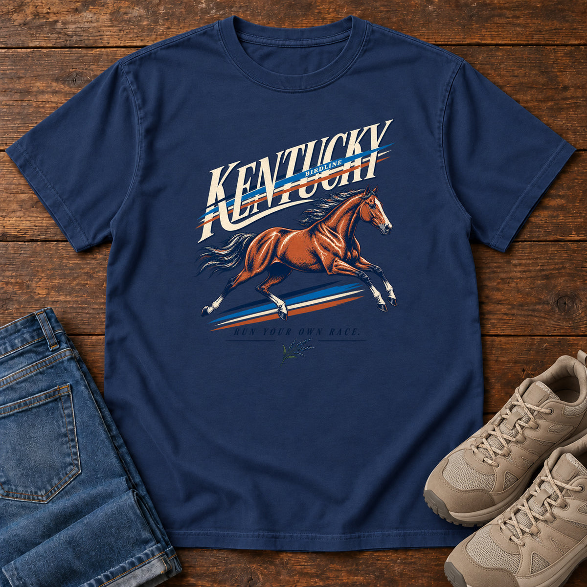 Kentucky Run Your Own Race Horse T-Shirt in True Navy