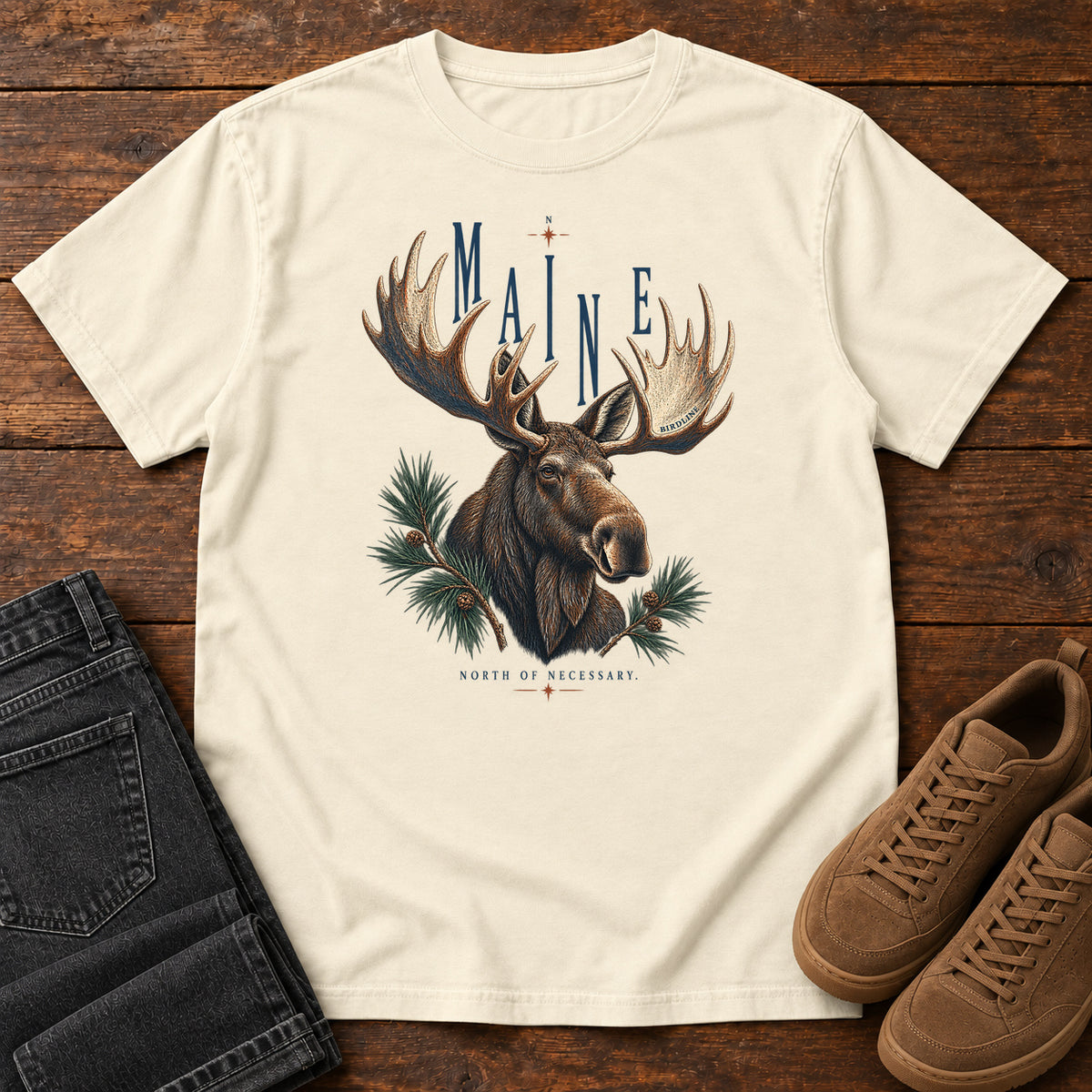 Maine North of Necessary Moose T-Shirt in Ivory