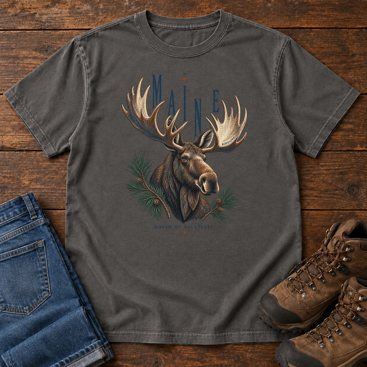 Maine North of Necessary Moose T-Shirt in Pepper