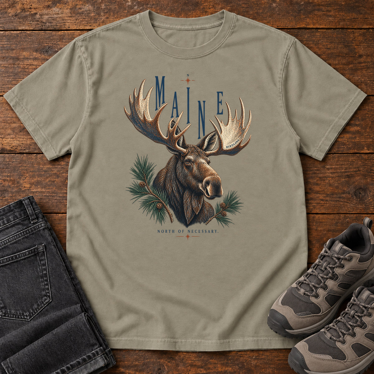 Maine North of Necessary Moose T-Shirt in Sandstone