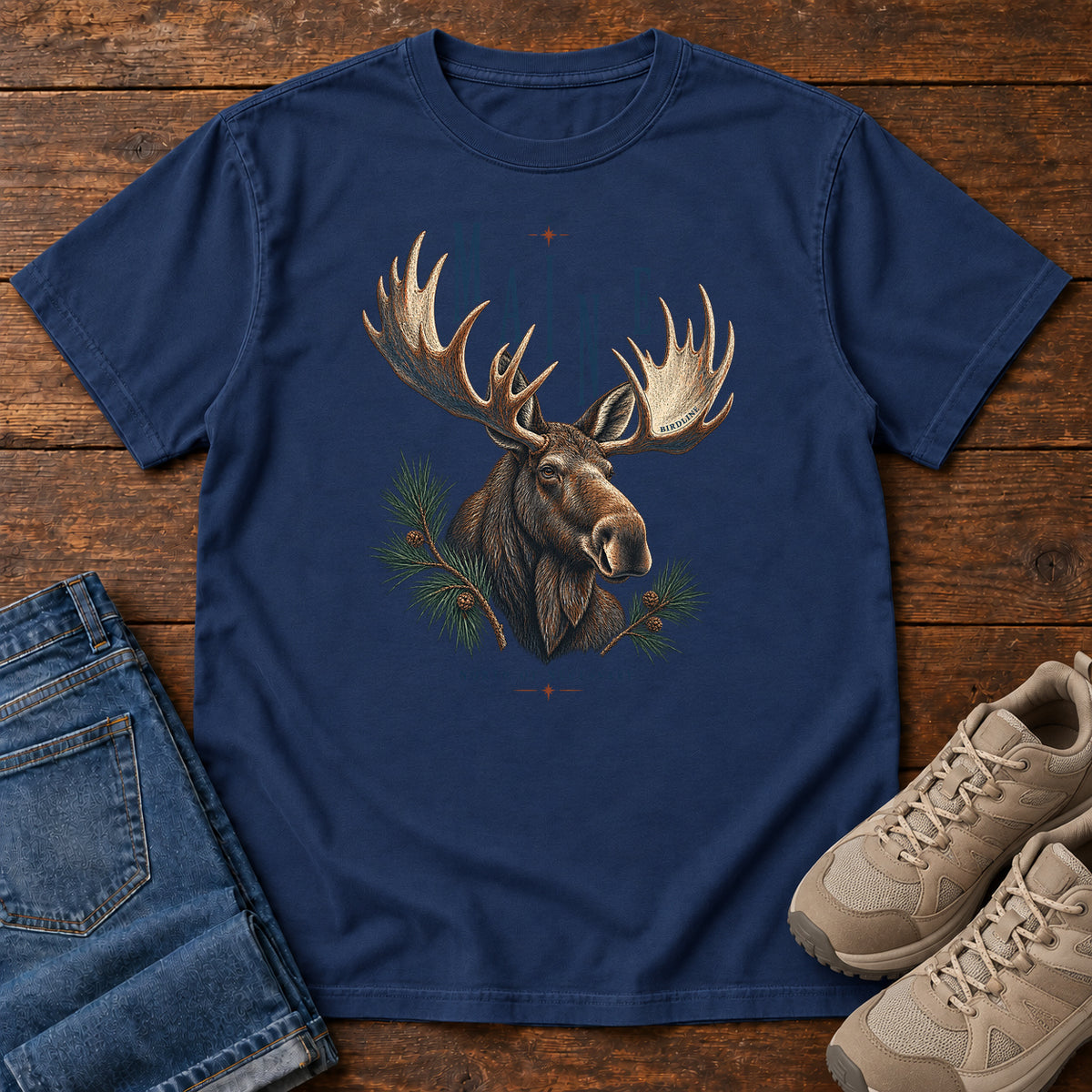 Maine North of Necessary Moose T-Shirt in True Navy
