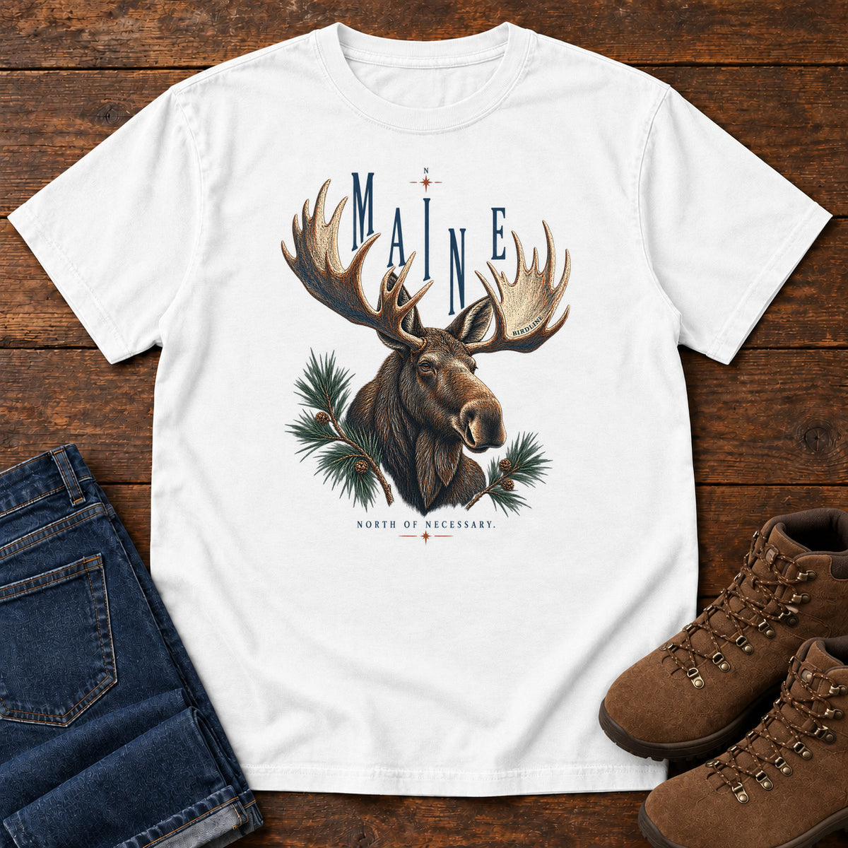 Maine North of Necessary Moose T-Shirt in White